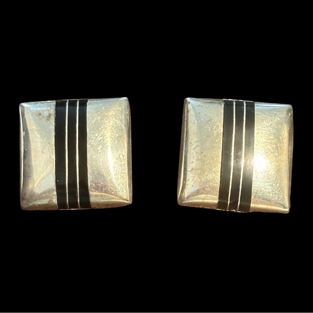 925 large inlayed vintage clip earrings